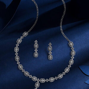 Radiant White CZ Silver Toned Jewellery Set